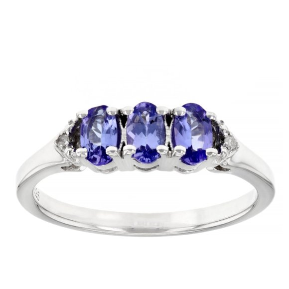 Blue Tanzanite White Diamond Accent 0.63ctw Rhodium Over Sterling Silver…